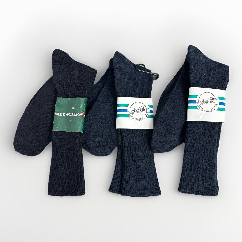 Vintage Sears Roebuck Hill & Archer Dark Blue Duraspun Acrylic Socks Size 10-13